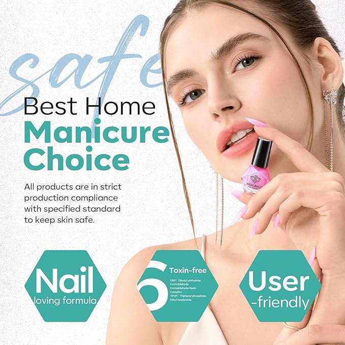 modelones Blue Nail Polish Set, 6 Colors Spring Summer White Green Glitter Pearl Mermaid Quick Dry Mini Starter Kit, Long Lasting Art DIY Manicure Set at Home for Women Girls