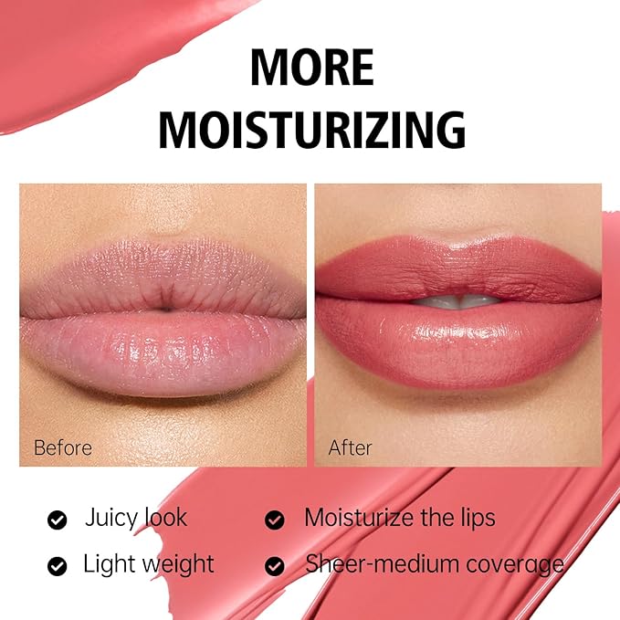 MAKI YIKA Moisture Light Brown Lipstick for Women Hydrate Lip Gloss for Dry Cracked Lips Weightless Glossy Lip Color Juicy Finish,MA050 Milk Brown