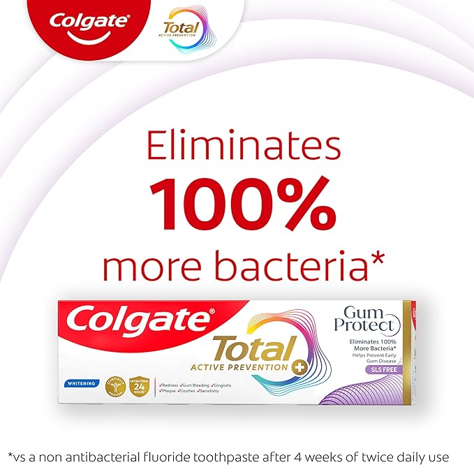 Colgate Total Active Prevention Gum Protect Whitening Toothpaste, 3 Pack, SLS Free Gingivitis Toothpaste for Bleeding Gums, Redness, Inflammation, Irritation, and Sensitivity, 3.0 oz