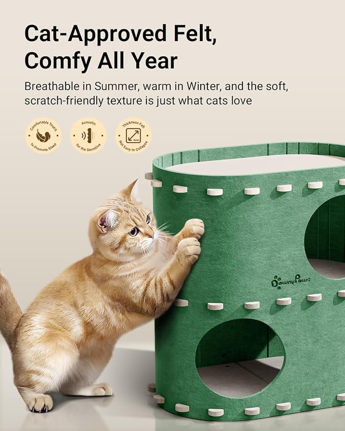 DownyPaws Cat House for Indoor Cats, 2-Storey Cat Bed Cave, Forest | Cat Hideaway Enclosed Bed,Cave Hideout Fort,Kitten Houses for Large Cats,Hide Box Bed Multicats Scratch Resistant
