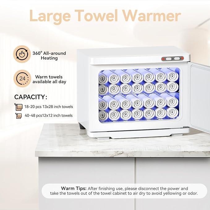 22L Towel Warmer, Large Hot Towel Warmer for Spa, 2-in-1 Professional Cabinet for Facials Esthetician Beauty Salon and Barber(White)