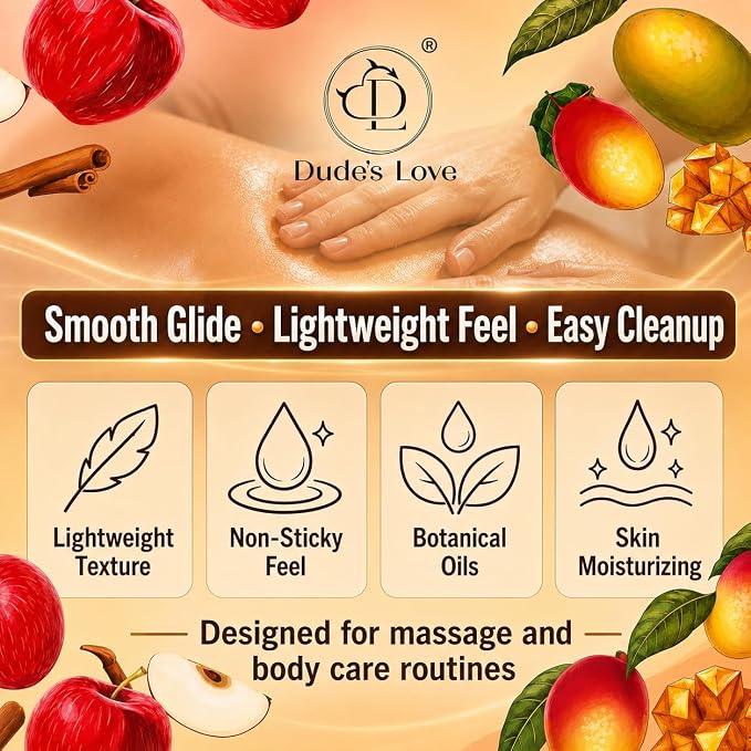 Dude's Love Luscious Flavored Massage Oil Set - Pack of 3 - Organic - Chocolate, Apple Cinnamon, Mango Ginger - Non-Sticky, Nourishing & Moisturizing - Aromatherapy Vegan Oil - 1.69 FL OZ x3