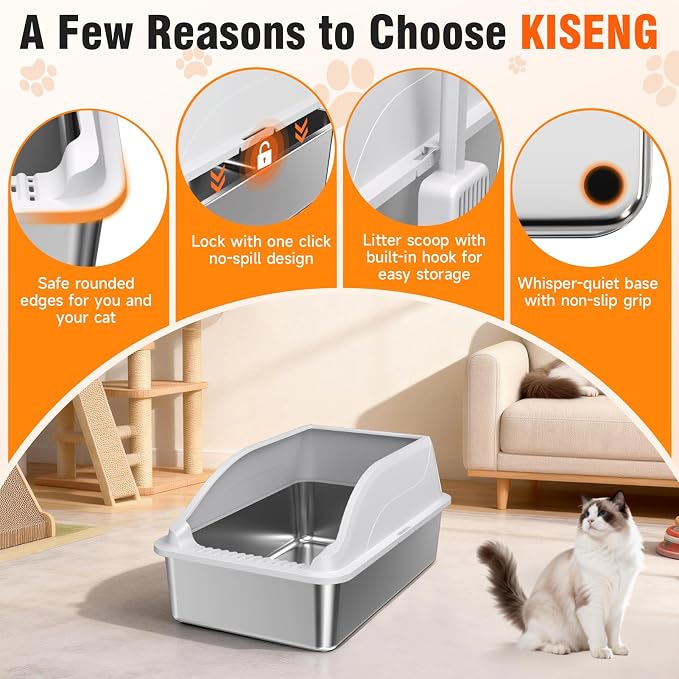 2PACK Stainless Steel Litter Box, XL Odor Free, Light Grey
