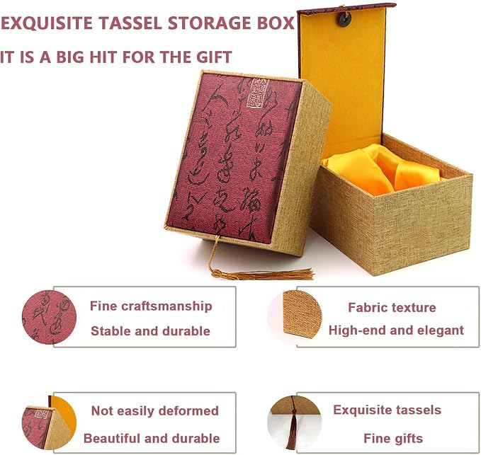 Traditional Chinese Baoding Balls, Marble Health Exercise Stress Relief Balls with a Retro Style Tassel Boxes for Gift, Dark Grey, 2-Piece Set, Medium-1.57"