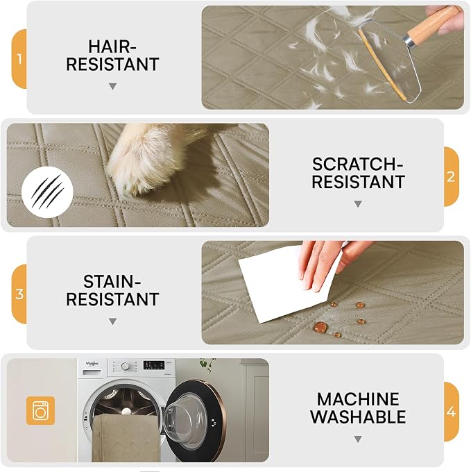 Luciphia Waterproof Couch Cover for Dogs, Non-Slip Pet Sofa Protector | Non-slip waterproof couch cover scratch-resistant machine washable protects sofa bed from spills fur, Taupe White, 68" x 82"