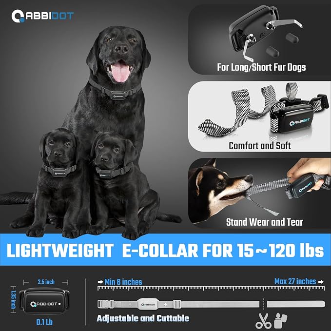 ABBIDOT Shock Collar for Dogs, 3300 FT Dog Training Collar with Remote, IPX7 Waterproof with 4 Training Modes, Rechargeable E-Collar for All Breeds (15-120 lbs) (Light Blue, 1 Collar)