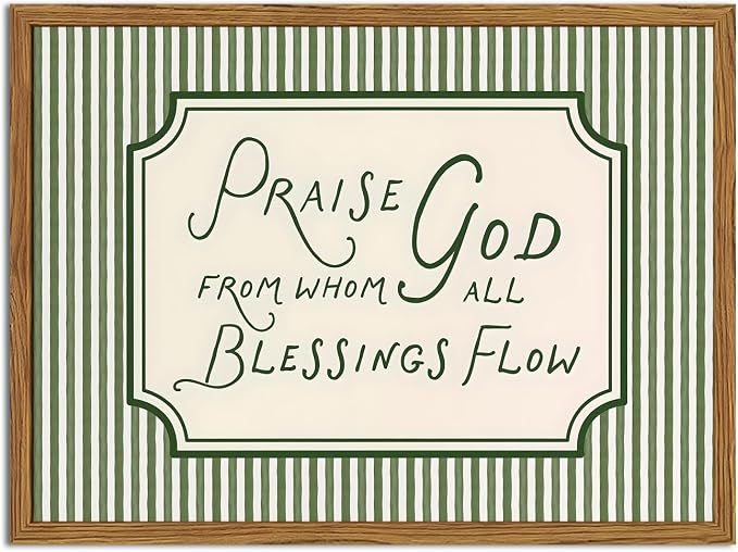 Framed Christian Scripture Wall Art, Bible Verse Pictures Wall Decor, Sage Green Striped Praise God From Whom All Blessings Flow Paintings Canvas Prints Religious Home Decor for Living Room 12x16 inch