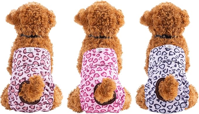 CuteBone Dog Diapers Female Washable Small Medium Large 3 Pack Reusable Doggie Diapers Puppy Period Pants for Doggy Heat Cycle Peeing D54L
