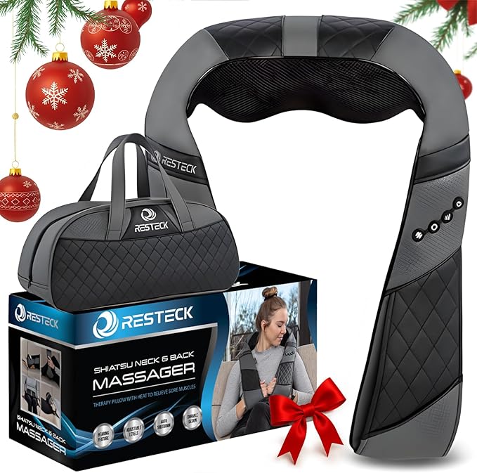 RESTECK Massagers for Neck and Back with Heat - Deep Tissue 3D Kneading Pillow, Electric Shiatsu Shoulder Massage, Foot, Legs,Body - Relieve Muscle Pain - Office, Home & Car