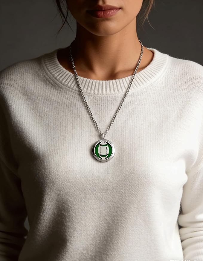 Essential Oil Diffuser Necklace, Hypoallergenic Stainless Steel Aromatherapy American Football Locket Pendant Jewelry Sets Birthday Christmas Mother's Day Gift for Women Men Teen