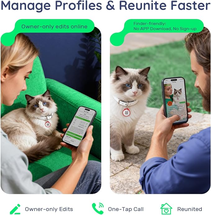 QR Code Dog Tag and Cat Tag, Scan to Reunite Faster, Waterproof and Durable, Lightweight and Quiet, Updatable Contact Info, Black&Red&Blue&Pink, 4 Tags in 1 Pack