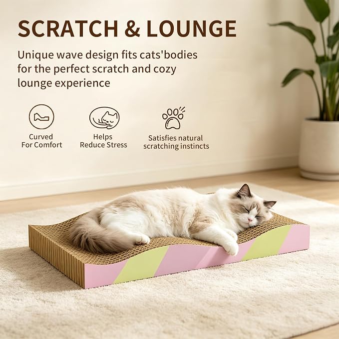 Cat Scratching Board 2-Pack, Reversible Cat Scratcher Pad, Large | Odor-free,Double-sided use,Wave shape,Sturdy,Extra Large,Custom corrugated board,2 Count,cat toys