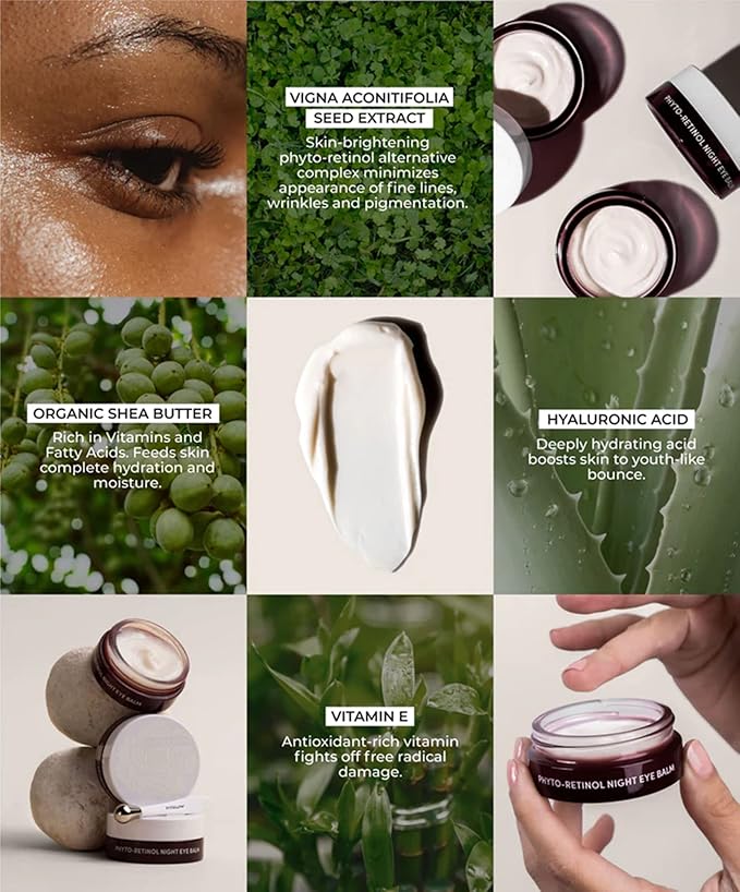Fitglow Beauty Phyto-Retinol Night Eye Balm | Gentle Plant-Based Anti-Aging Eye Skincare | Smooths Fine Lines, Locks Moisture & Restores Bounce | Includes Acupressure Tool | 15ml