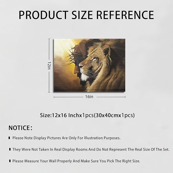 Fantasy Artists Framed Jesus Christ Canvas Wall Art The Lion of Judah Christian Painting Prints Biblical Wall Decor Religious Room Decor for Church Prayer Room Christian Schools Hospitals 12" x 16"