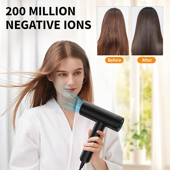 Erofexo Professional High Speed Ionic Hair Dryer | Ultra-Fast Drying | Low Noise | 110000 RPM |Metal Body |Household Travel| Compact Blow Dryer with Magnetic Diffuser for Faster Drying All Hair Types