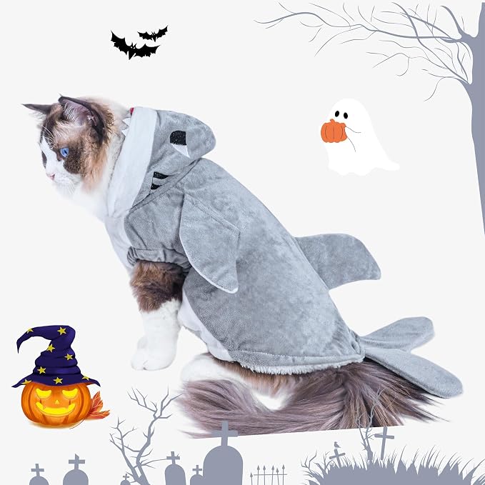 NACOCO Halloween Pet Shark Costume - Dog Cute Clothes Hoodie Cat Warm Outfit Coat Apparel for Small Medium Large Dogs and Cats (Grey, XS)