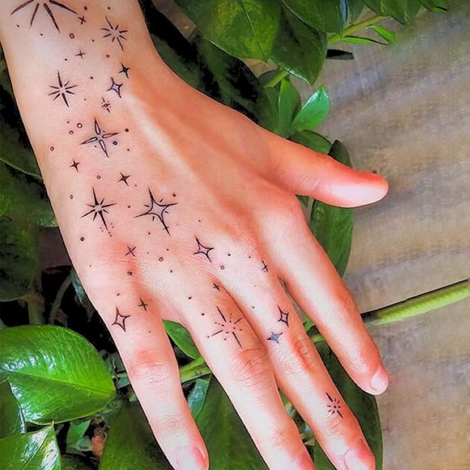Semi Permanent Tattoo For Women, 2 Weeks Realistic Henna Tiny Temporary Fake Tattoos For Adults Girl Finger Hand Arm Neck, Waterproof and Non-Reflective,Minimalist Design, 2 Sheets