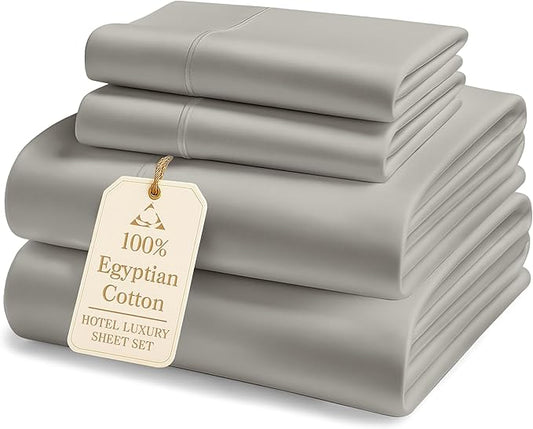 100% Egyptian Cotton Sheets King Size - 1000 Thread Count Naturally Cooling & Breathable Sateen King Size Sheets Set, Ultra-Soft & Durable Hotel Luxury Sheets with 15" Snug Fit Deep Pockets - Silver