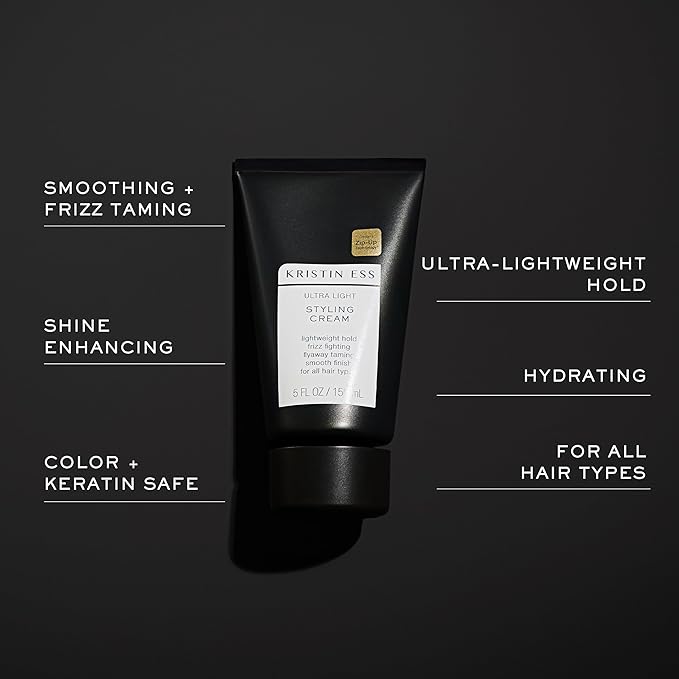 Kristin Ess Ultra Light Styling Cream for Smooth Styles, Shiny Blowout Prep, Curl + Wave Definition, Frizz Control - Lightweight Hold, Vegan, Color Safe, Silicone Free Women's Styling Product, 5 oz