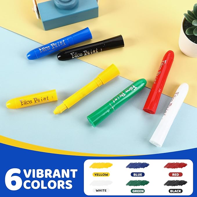 Face Paint Sticks, Washable Face Paint Crayons, Safety Face Painting Kit for Party Sport Events Birthday, Body Paint Makeup Festivals Cosplay (6 Classic Color)
