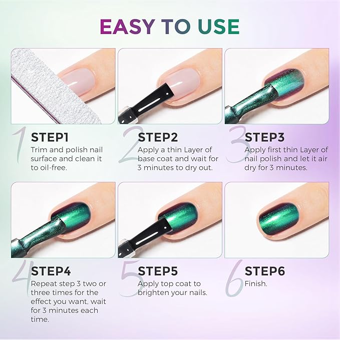 Chameleon Nail Polish Quick Dry Polish Air Dry Fast, 15ml/0.5 fl oz Holographic Green Purple Chrome Polish