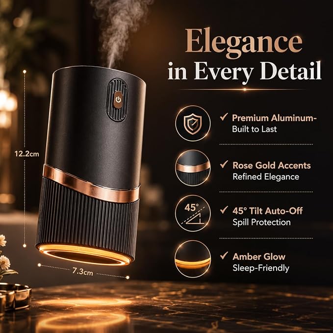 Waterless Essential Oil Diffuser, Mini Scent Air Machine Portable Diffuser for Home Car Office, Battery Operated Aromatherapy Diffuser with 10mL Hotel Scent Fragrance Oil, Timer & 4 Mist Levels, Black