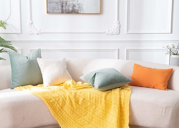 Throw Pillow Covers Set of 2 for Couch Bed Velvet Cushion Cover 14x14,Sage | Decorative Pillow Covers with Invisible Zipper for Sofa Living Room Bedroom Home Decor Modern