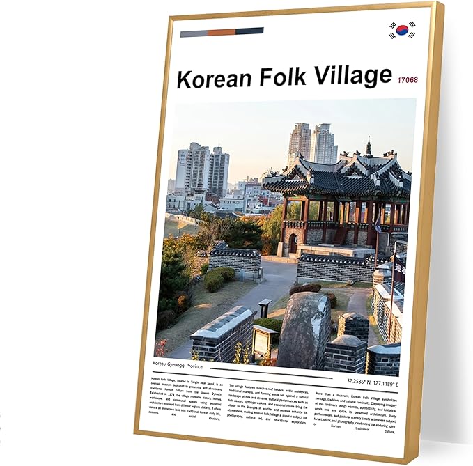 Poster Korean Folk Village Wall Art Original Design(17"x11" Unframed) Joseon Dynasty Architecture Print South Korea Travel Landmark Gyeonggi Cultural Heritage Ancient Palace Zen Scenery Picture