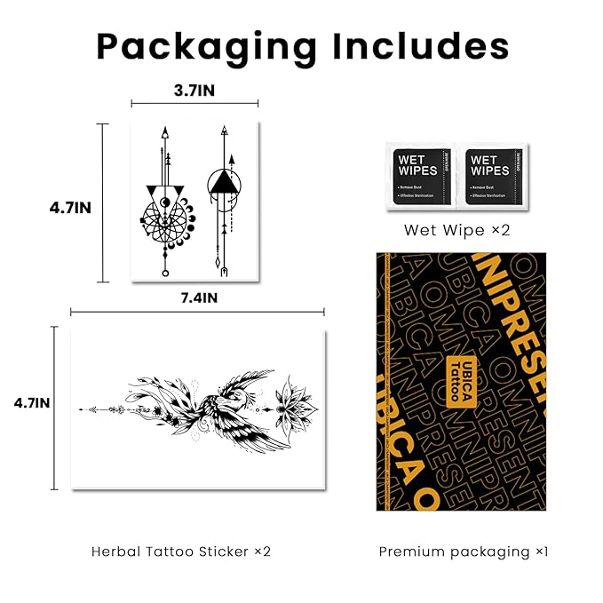 Semi Permanent Tattoos, 2 Sheets Realistic Large Bohemian Phoenix Lotus & Geometric Arrow Temporary Tattoos for Women Men Back Chest Arms Calf, 2 Weeks Fake Tattoos, Waterproof & Non-Reflective