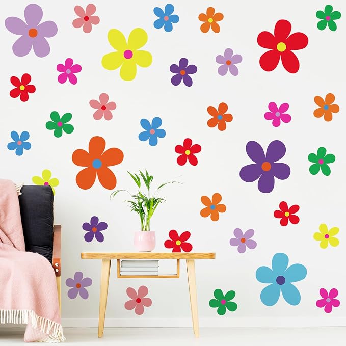 TaoBary 12 Sheet Daisy Wall Sticker Decal,Vivid Color,Exquisite Style | Big Flower Wall Sticker, Pink White Floral Decal, Daisy Bedroom Room Decor, Removable Peel and Stick, Nursery Home Wall Decor