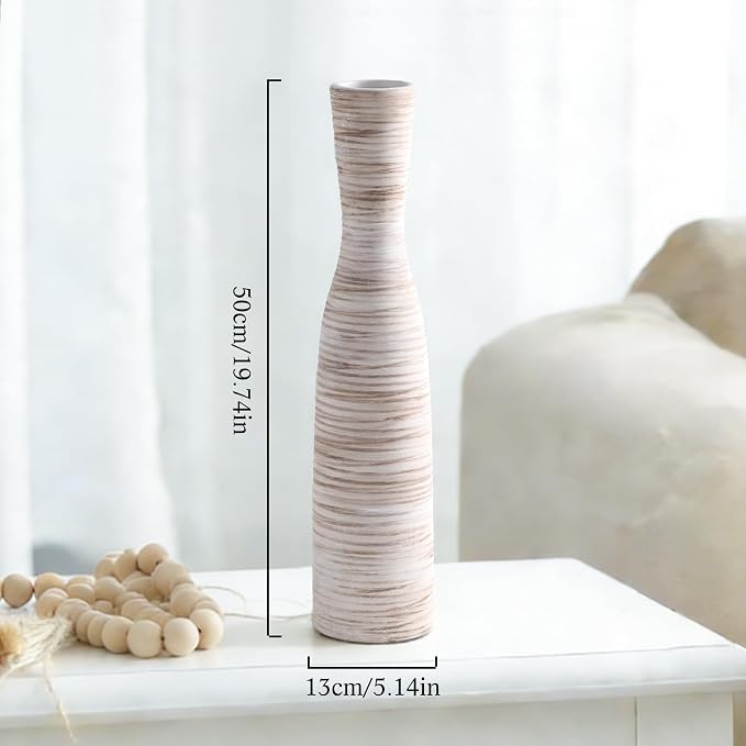 ALMA Tall Skinny Floor Vase, 20" White & Brown Modern Vases for Flower | Thin Decorative Vases, Seasonal Home Refresh, Fits Living Room, Entryway, Fireplace, Home Decor, Weddings and New Home gifts