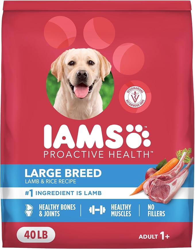 IAMS Proactive Health Large Breed Dry Dog Food, Lamb & Rice, 40 lb | Real Lamb #1 Ingredient, vet-recommended, Glucosamine & Chondroitin for bones & joints, supports strong muscles