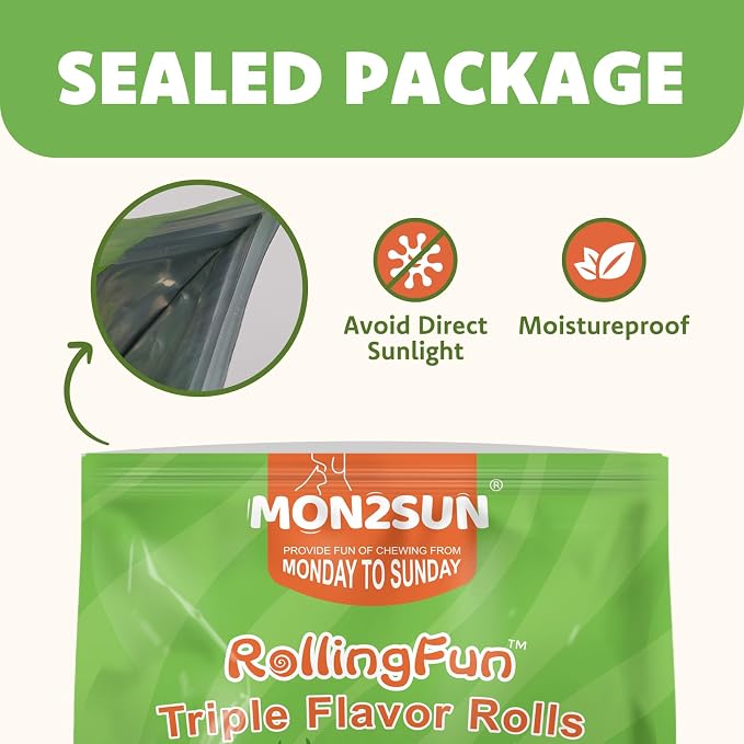 MON2SUN Dog Treats, 3 Inch Rawhide-Free Chicken, Duck & Beef Rolls,13.23 oz | Easy-To-Digest Texture, Suitable for Small Dogs, Daily Reward Use, Made with Real Meat