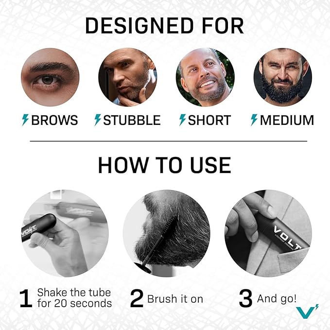 VOLT Grooming Temporary Instant Beard Color Single Pack - Quick Drying Plant Based Hypoallergenic Brush on Color for Beards, Mustaches, and Eyebrows - 0.35 Fl Oz (10 ml), Onyx (Black)