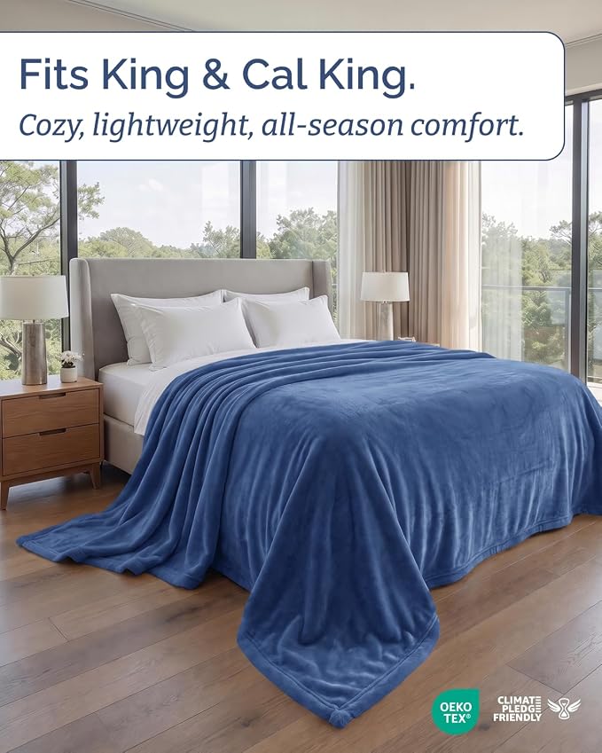 Ultra Soft Fleece Blanket Giant Blanket Size - Flannel Fleece Luxury Blanket - Lightweight for Couch Bed Chair - Thick, Warm and Breathable - All Season Cozy, Washed Blue