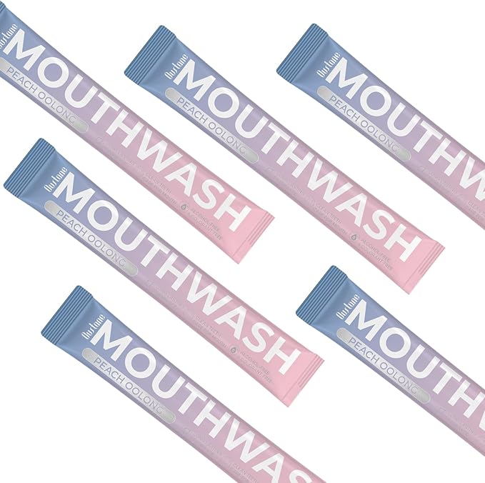 Protable Mouthwash Packets for Travel, Peach Oolong-Tea Flavor, Alcohol-Free, Non-Burning, 15ml/pcs 20 Single Use, TSA Approved for On-The-Go Fresh Breath, Perfect for Work, Gym& Date
