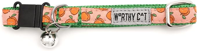 THE WORTHY DOG Characters Patterns, Breakaway Cat Collar with Bell,Peach
