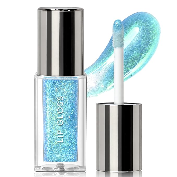 Blue Green Glitter Lip Gloss Liquid Lipstick, Moisturizing Holographic Multichrome Shimmer Tinted Lips Stain Oil Diamond Metallic Lip Gloss, Long Lasting High-Shine Glimmer Lips Makeup05