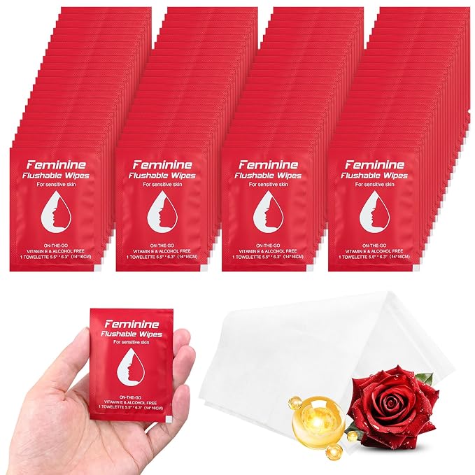 twoworld 400 Feminine Wipes Flushable Travel Individually Wrapped | Travel Wipes for Women,Feminine Care Wet Wipes Travel Size Vaginal Wipes for Adult,Girl and Homeless(Rose)