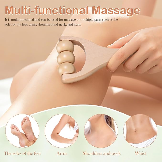 Ciieeo 4pcs Wooden Massage Roller Set, Full Body Massage Roller Tool for Hand, Foot Leg Recovery, Home Self Tools