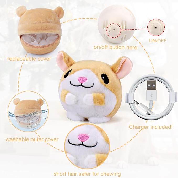 Mity rain Interactive Dog Toys with Thicken Plush, Moving Dog Toy | with Recording Mode Shaking & Singing Mode Bouncing, Funny Ball Jumping to Keep Them Busy & Chase, Rechargeable (Hamster)