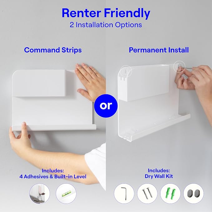 WallShelfie Bedside Wall Organizer & Dorm Decor for Dorm Room - 2.0, White | Dorm Room Essential, Floating Bedside Shelf Wall Mount Organizer, Remote Control Holder, Cool Teen Girls Trendy Stuff