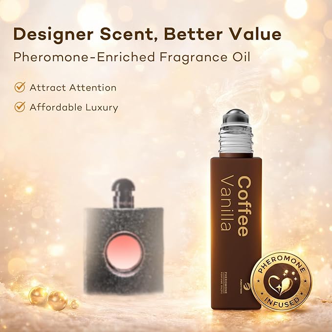 purefittech Long Lasting Perfumes Oil for Wome, Coffee Vanilla Scent Roll-on Perfume Long Lasting Pheromone Perfume Fragrance with Kawaii Bear,Travel-Size Eau de Parfum,Made in USA, 0.34 fl oz (10ml)
