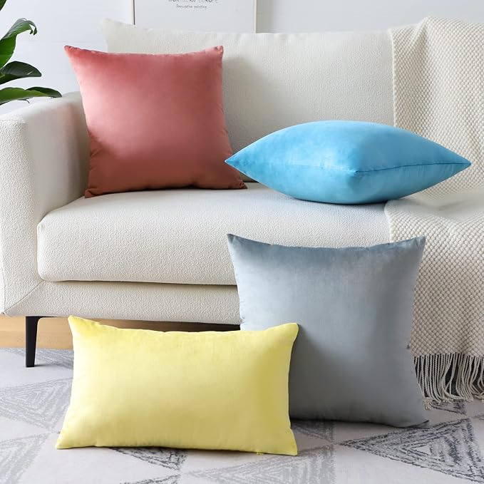 Artscope Luxury Velvet Pillow Covers Super Soft Decorative Rectangle Throw Pillow Covers Case Cushion Covers for Sofa Couch Bedroom Car Decor 16x24 Inch Lemon Yellow