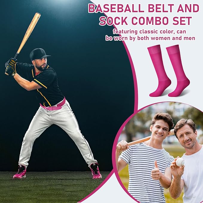 Zhanmai Baseball Belt and Socks Combo Adjustable Softball Socks and Elastic Waist Belt for Youth Boys Girls, Adult