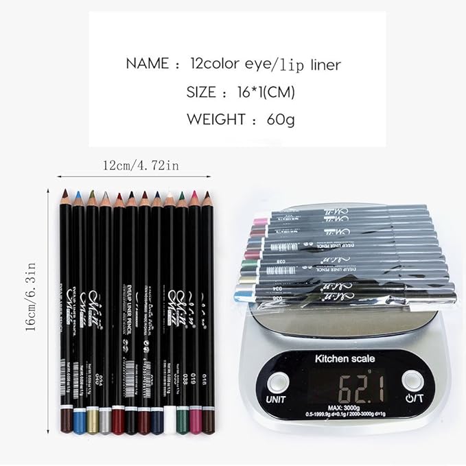 DC-BEAUTIFUL 12Pcs Lot Set 12 Colors Waterproof Eyeliner Pencil Set with Pencil Sharpener