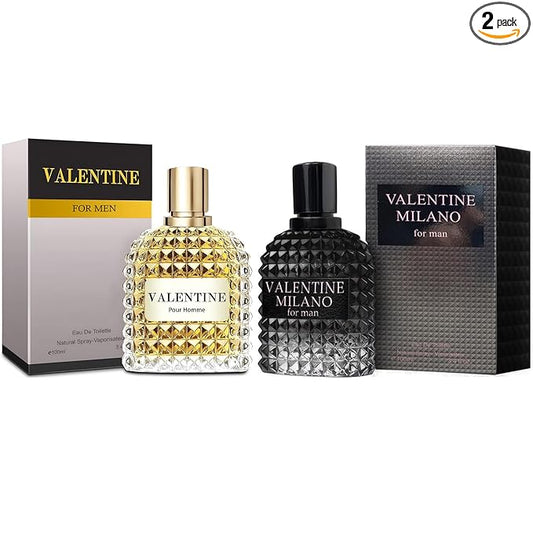 A CENTER Valentine Milano & Valentine Men's Cologne Gift Set - 3.4 Fl Oz Each | Amber Floral & Vanilla Leather Fragrance | Eau de Toilette Duo for Daily & Special Occasions