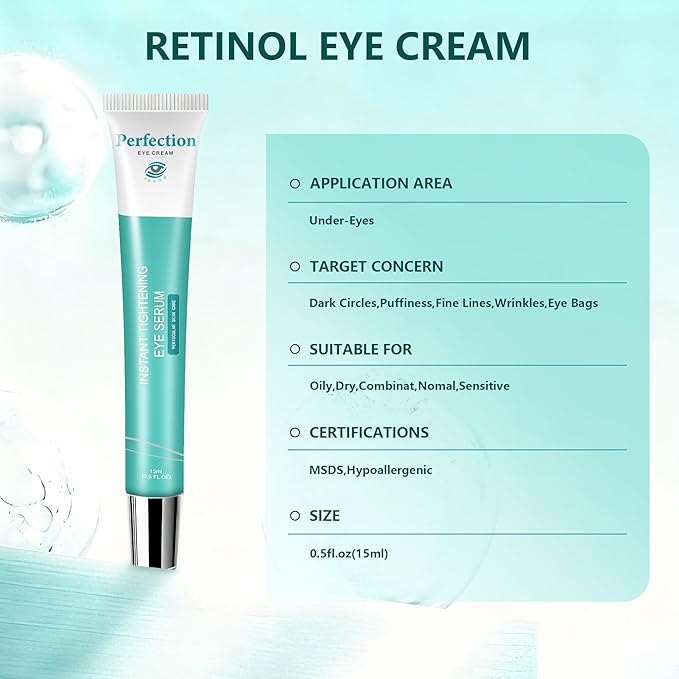 Instant Eye Tightener Cream - Eye Care, Under Eye Lift Serum, Bags and Dark Circles, Reduces Fine Lines & Crow's Feet Instantly, Puffiness, Smooths Wrinkles & Fine Lines in Minutes,15 ML