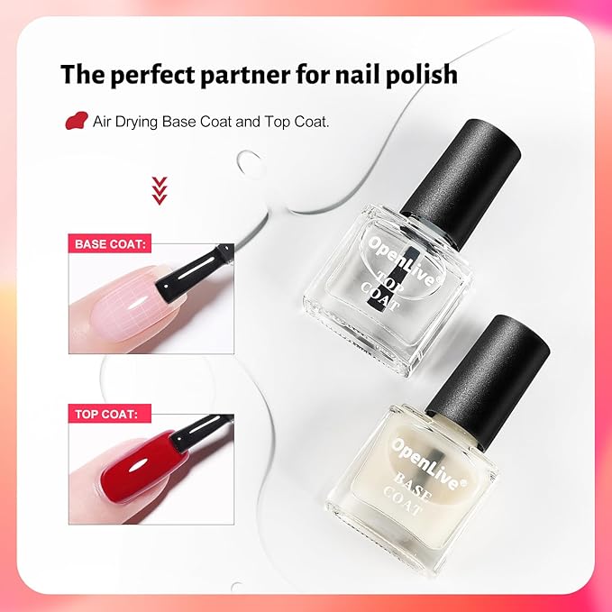 12 PCS Pink Nail Polish Set With 10 Colour Combo, 2 PCS Base and Top Coat, Fast Drying Long Lasting Nail Polish for Holiday Gift Giving 5ML