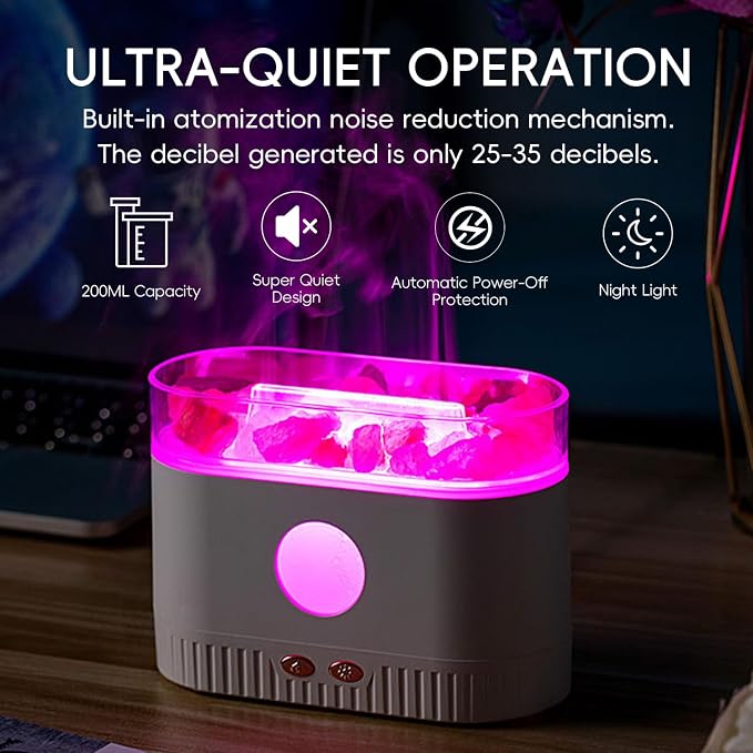 YALEDI Aromatherapy Essential Oil Diffuser, 3-in-1 Himalayan Salt Lamp Diffuser with 7 Color Lights, 200ml Ultrasonic Cool Mist Humidifier for Home Bedroom Yoga, Himalayan Pink Salt Therapy (Grey)